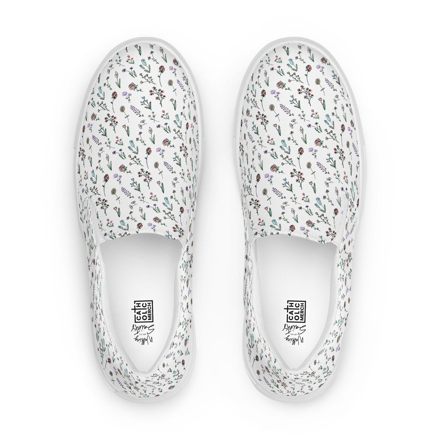 "Walking with the Saints | Little Field of Flowers" - Women’s Slip-Ons