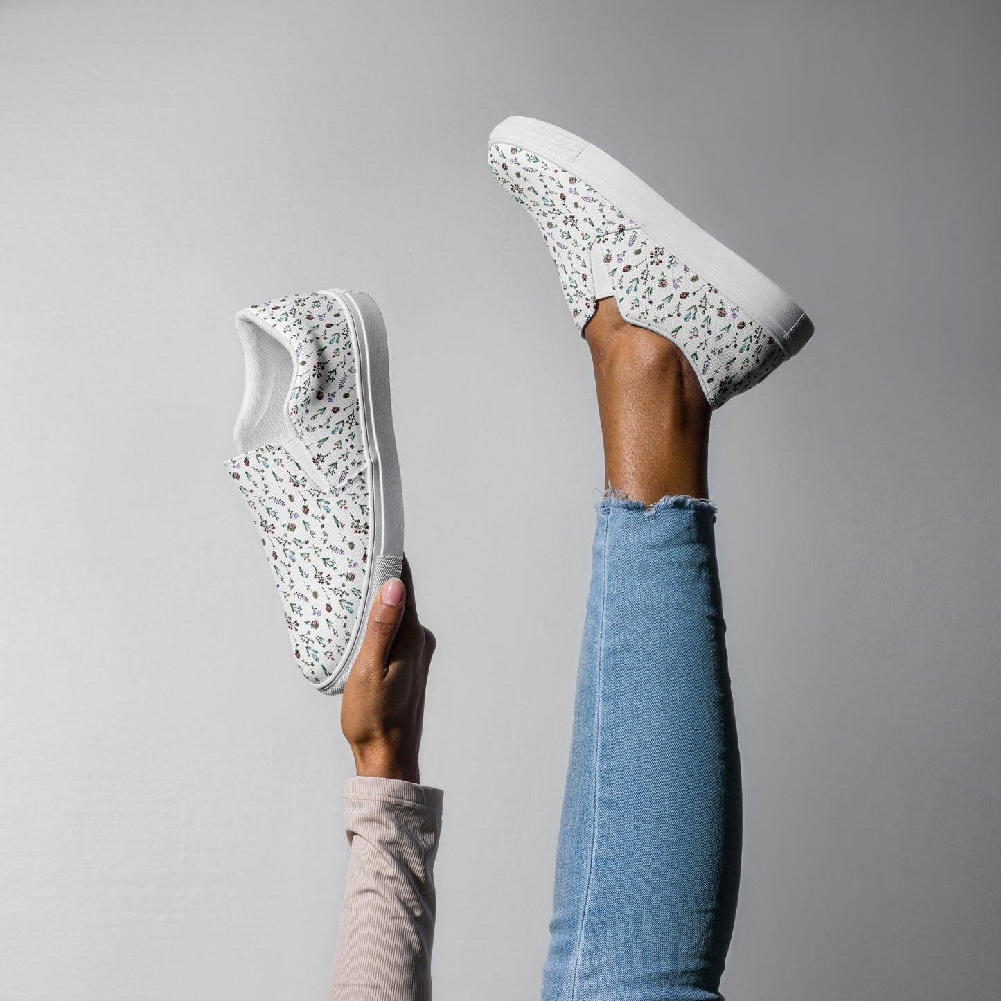 "Walking with the Saints | Little Field of Flowers" - Women’s Slip-Ons
