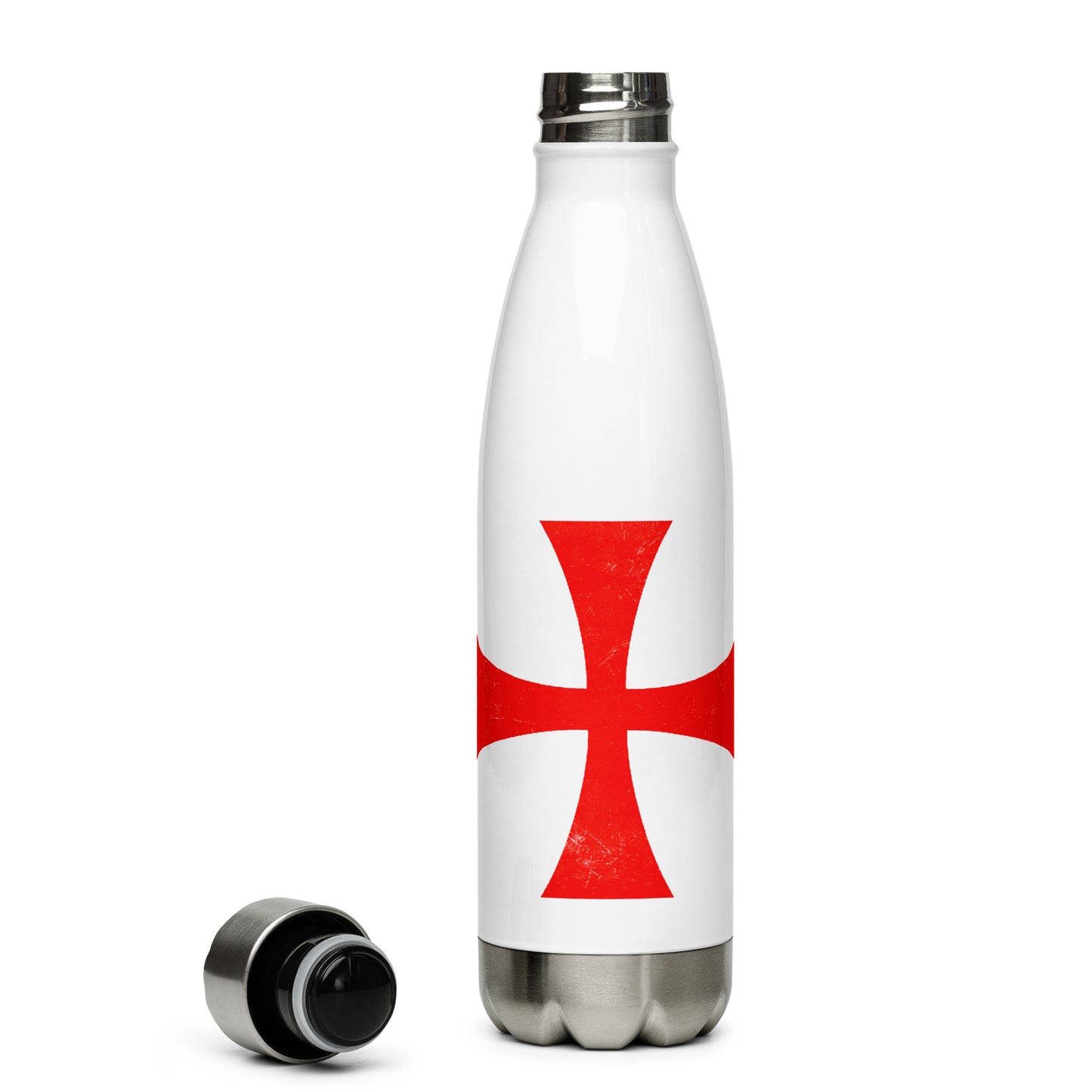 "Battleworn Templar Cross" - Stainless Steel Water Bottle